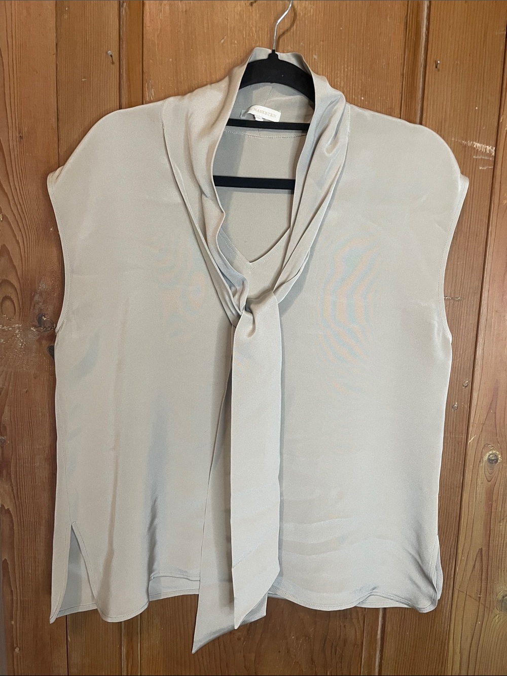 Ann Mashburn beige sleeveless necktie silk blouse